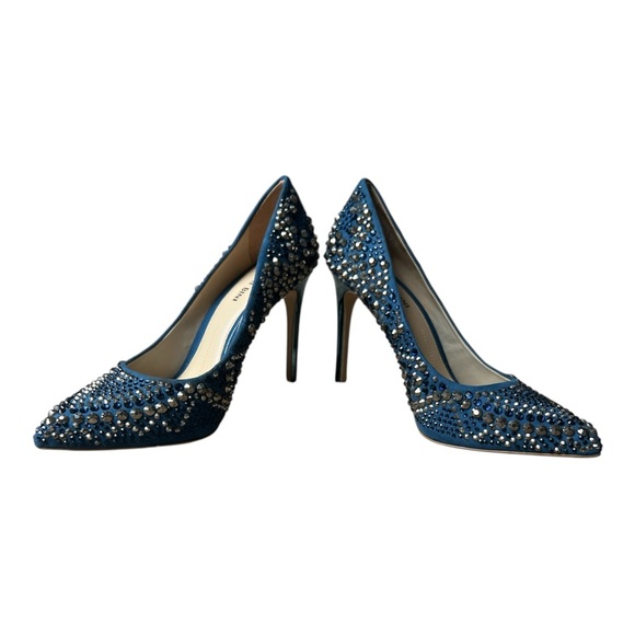 Gianni Bini Studded Metallic Stiletto Pumps - Blue/Teal Suede - Size 7M - Picture 3 of 7
